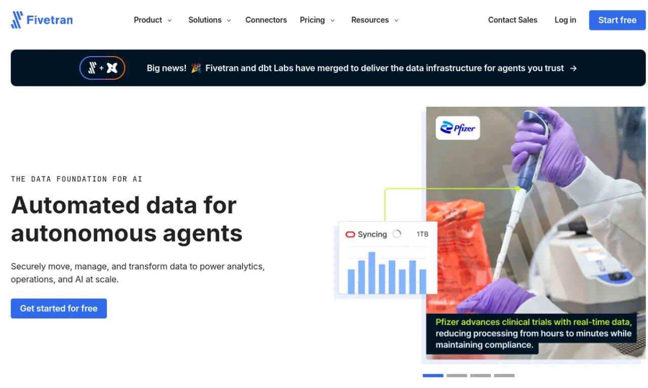 Screenshot of Fivetran website