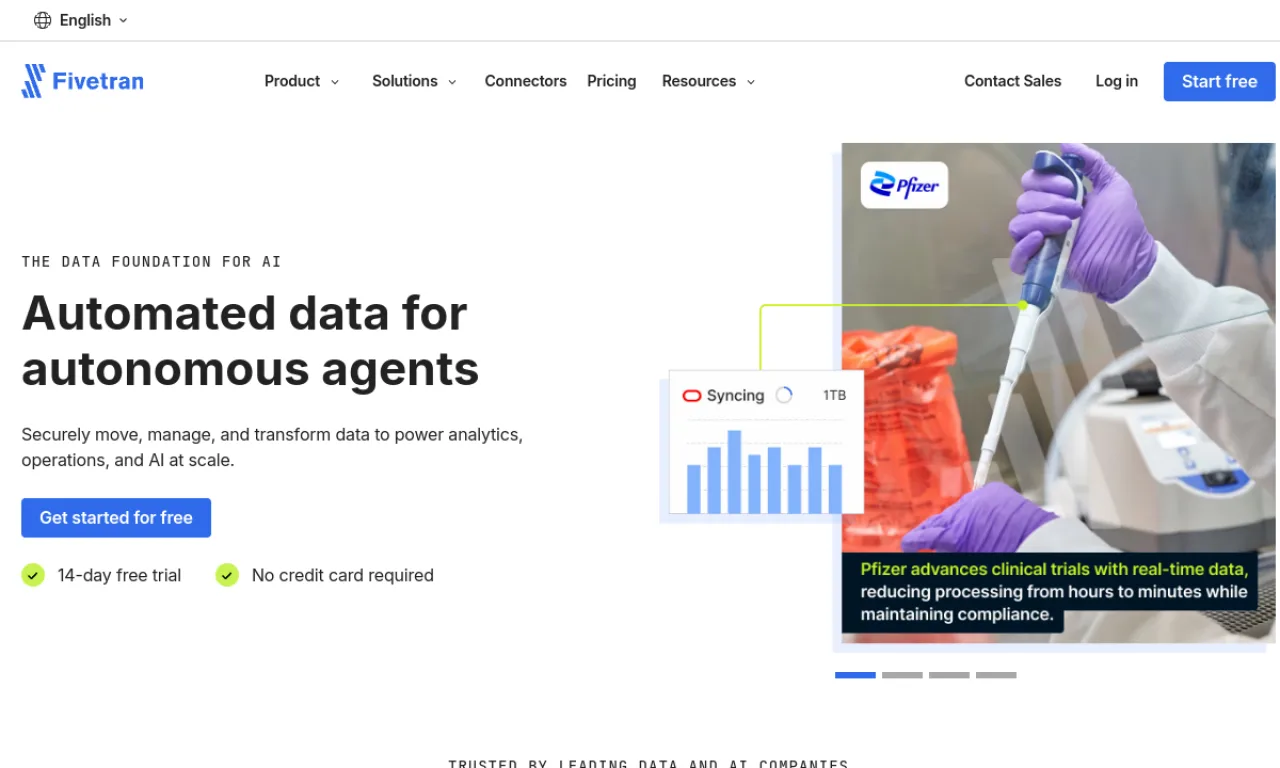 Screenshot of Fivetran website