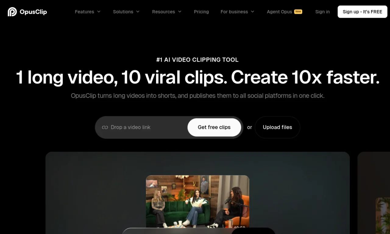 Screenshot of OpusClip website