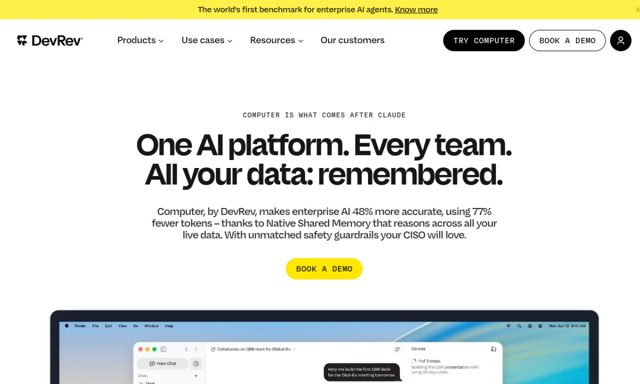 Screenshot of DevRev website