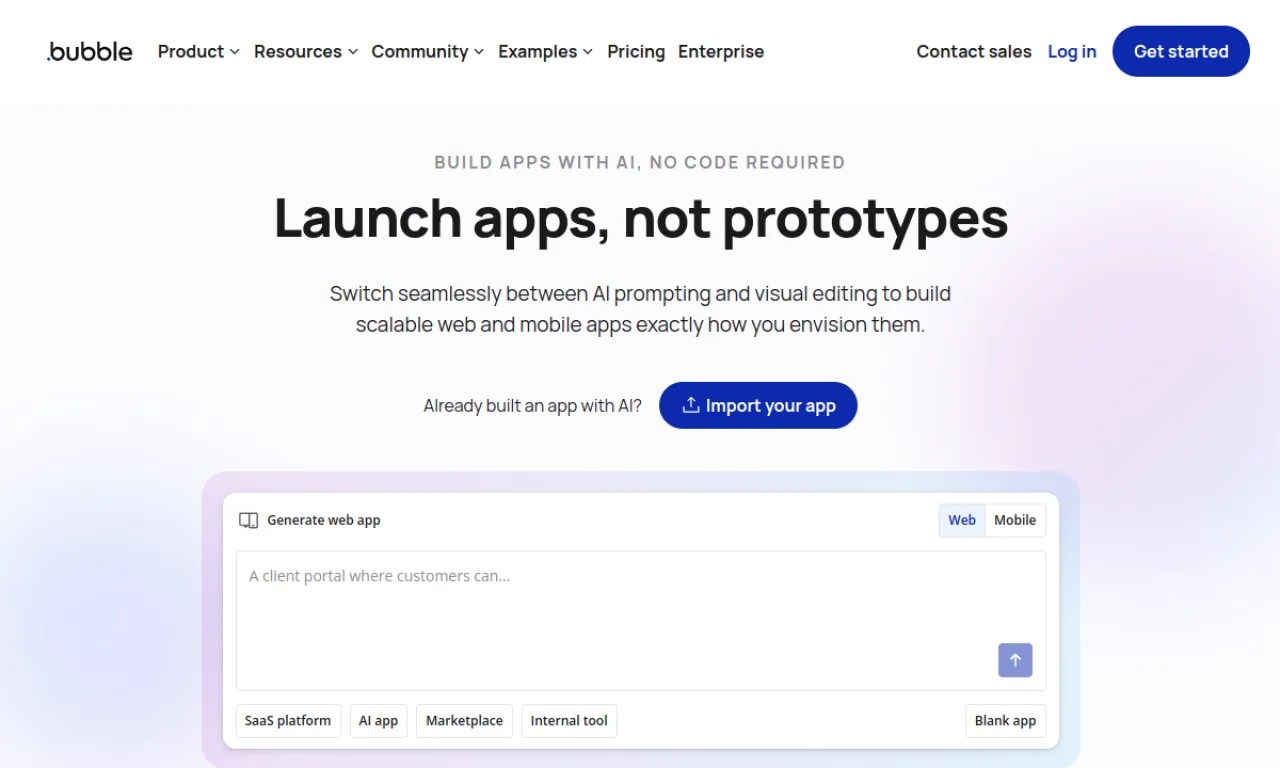 Screenshot of Bubble website