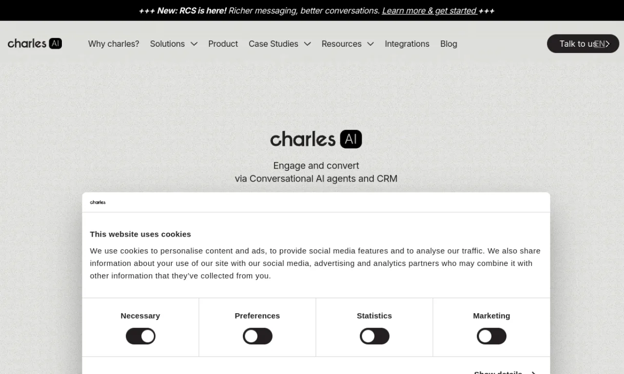 Screenshot of Charles website