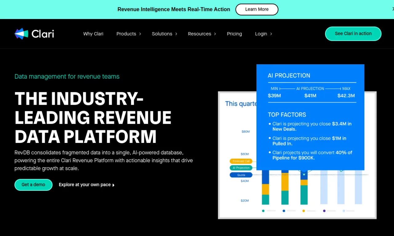 Screenshot of Clari RevDB website