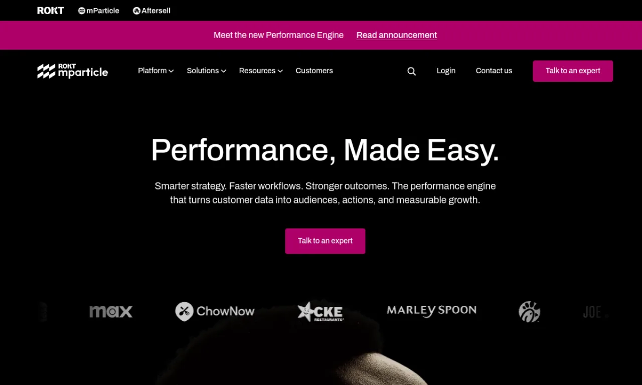 Screenshot of mParticle website