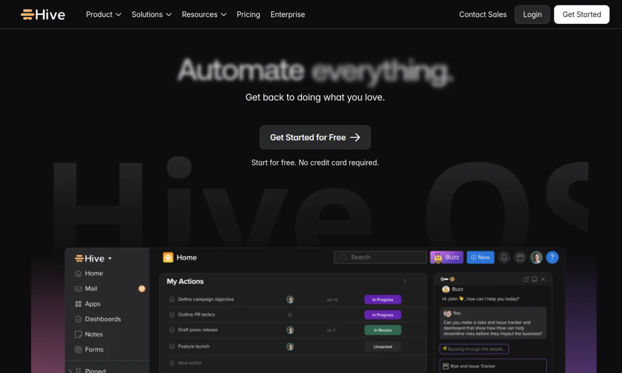 Screenshot of Hive website