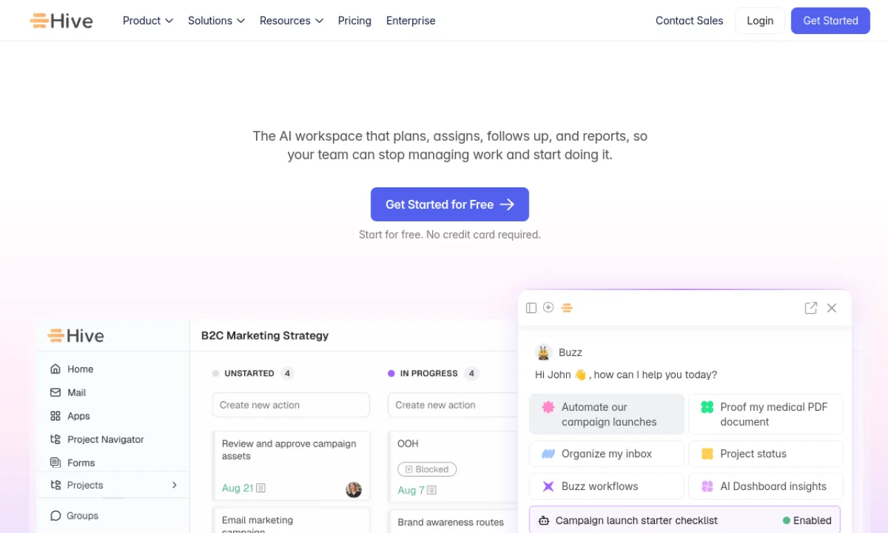 Screenshot of Hive website