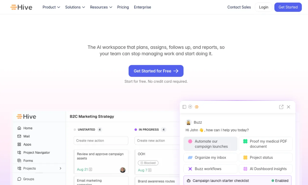 Screenshot of Hive website