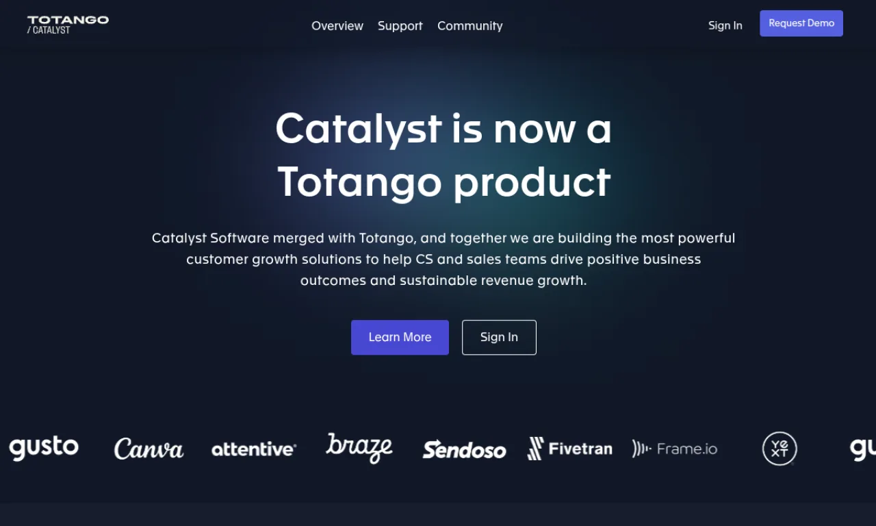 Screenshot of Catalyst (Totango) website