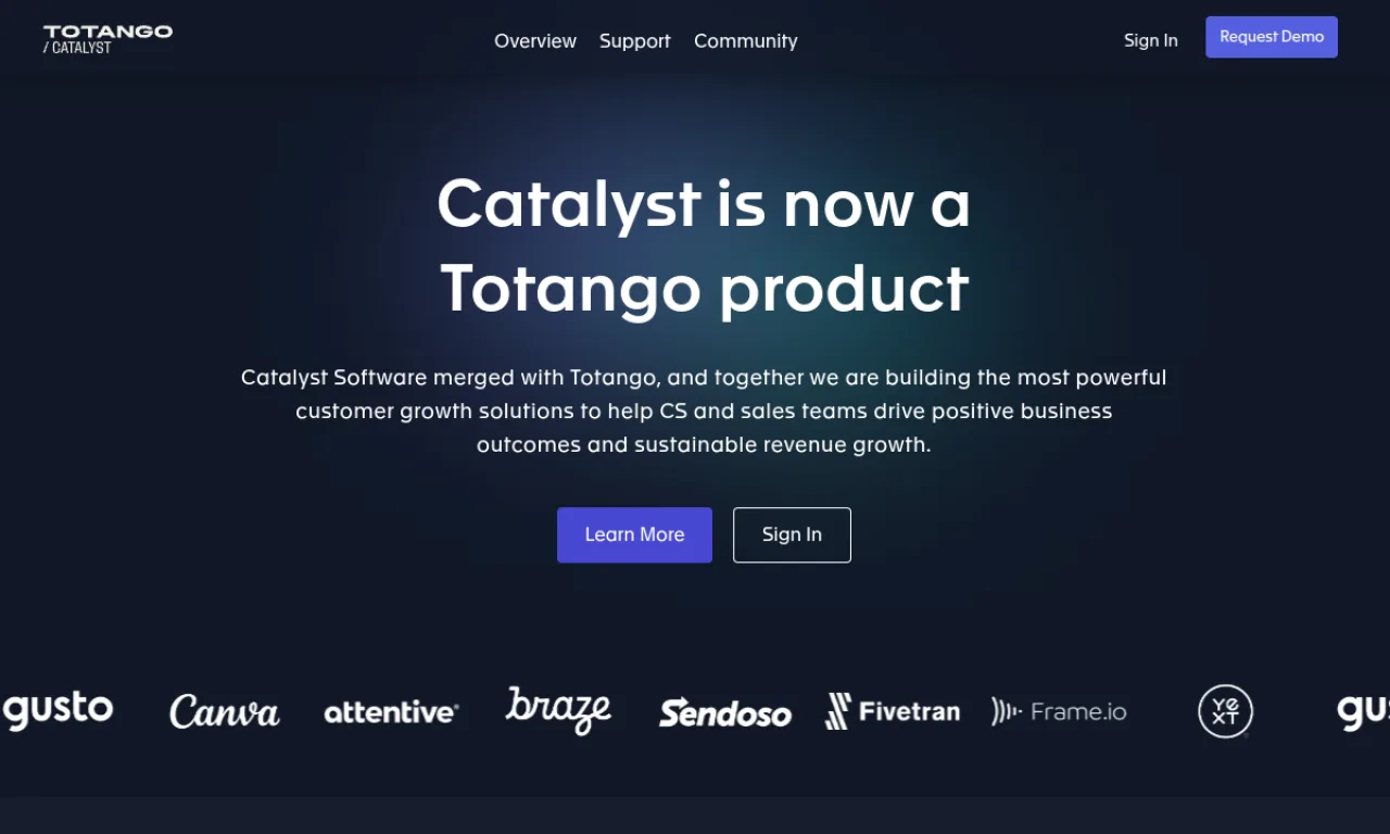 Screenshot of Catalyst (Totango) website