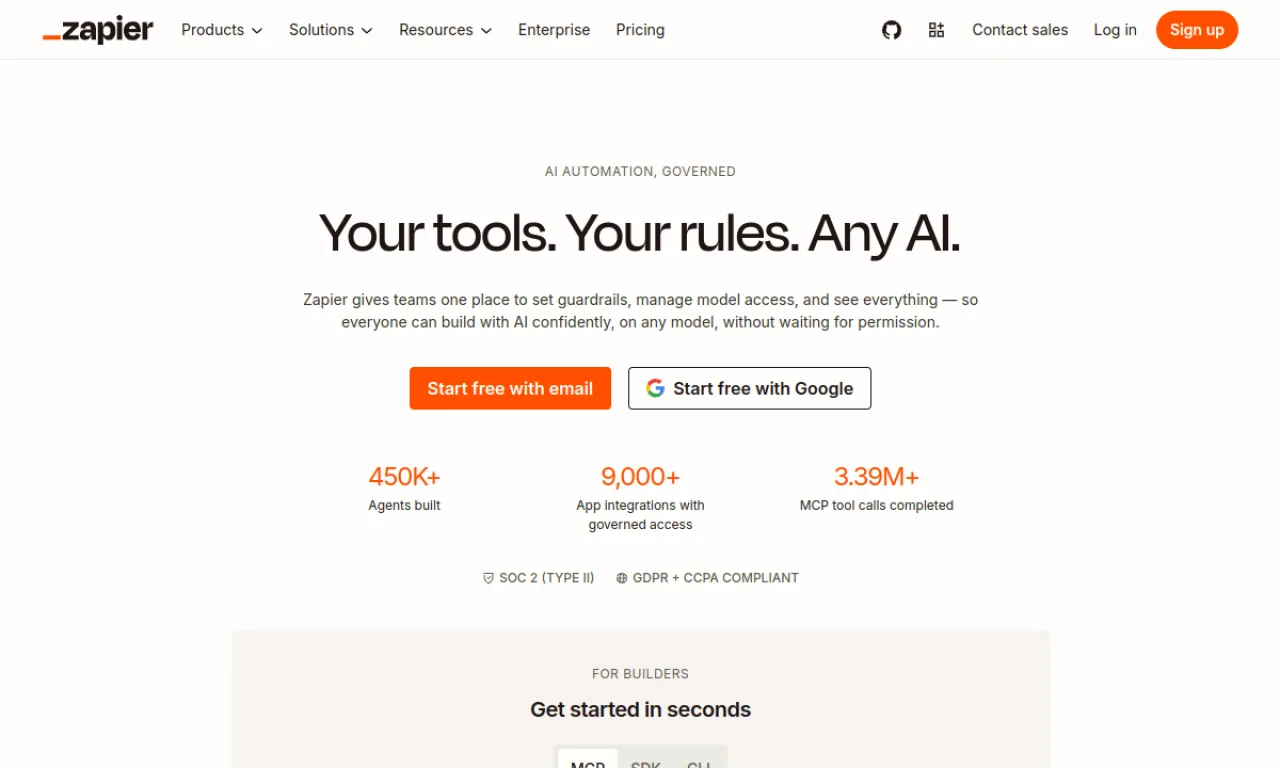 Screenshot of Zapier AI website