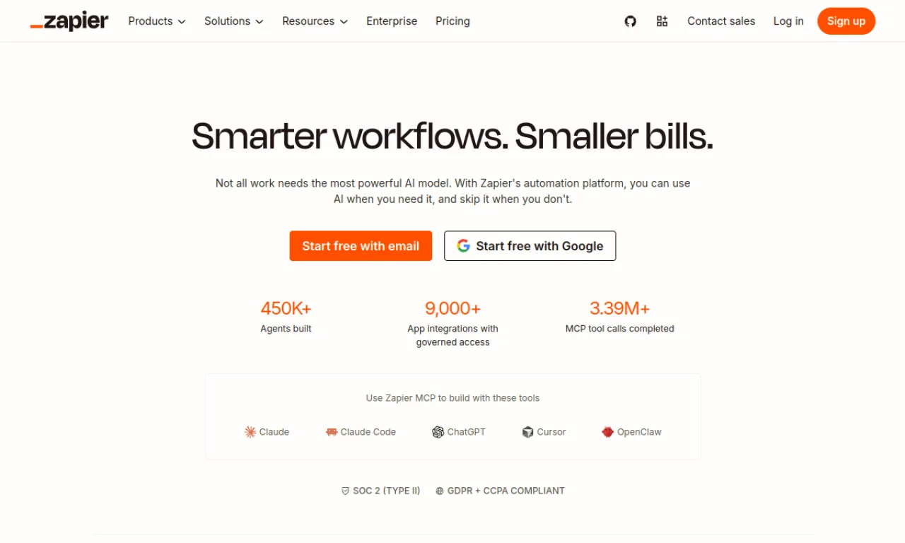 Screenshot of Zapier AI website