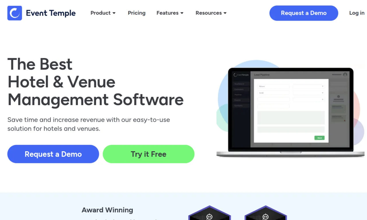 Screenshot of Event Temple website