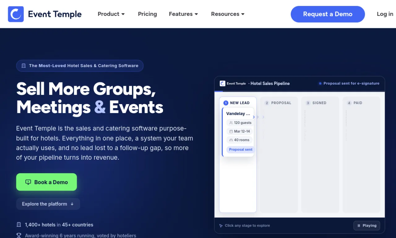 Screenshot of Event Temple website