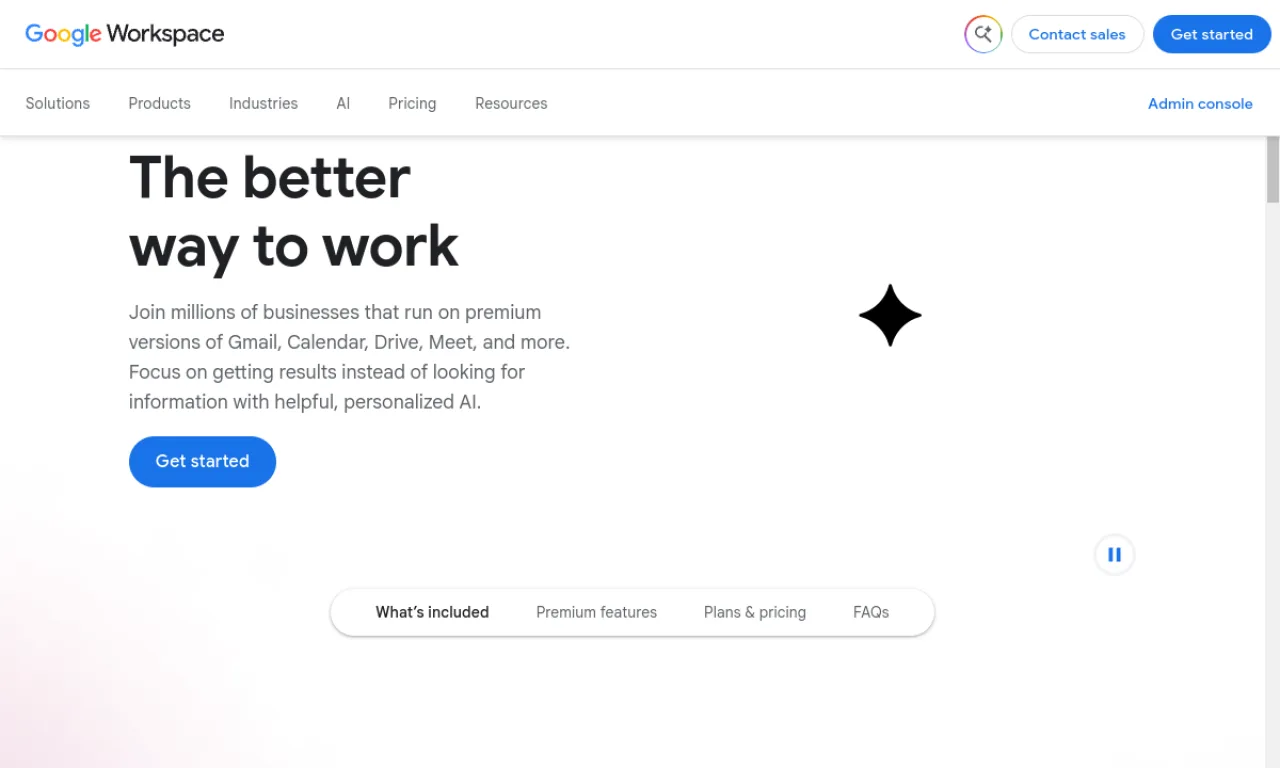 Screenshot of Google Workspace (sending) website