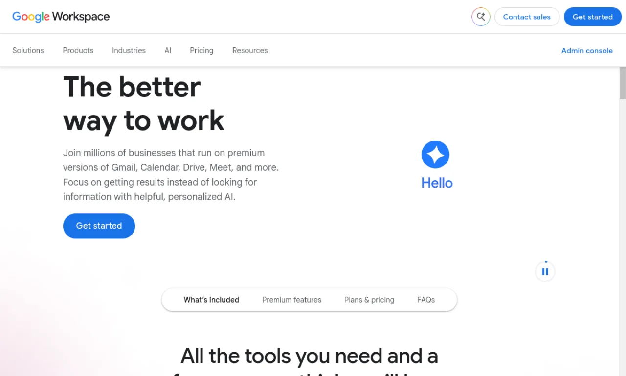 Screenshot of Google Workspace (sending) website