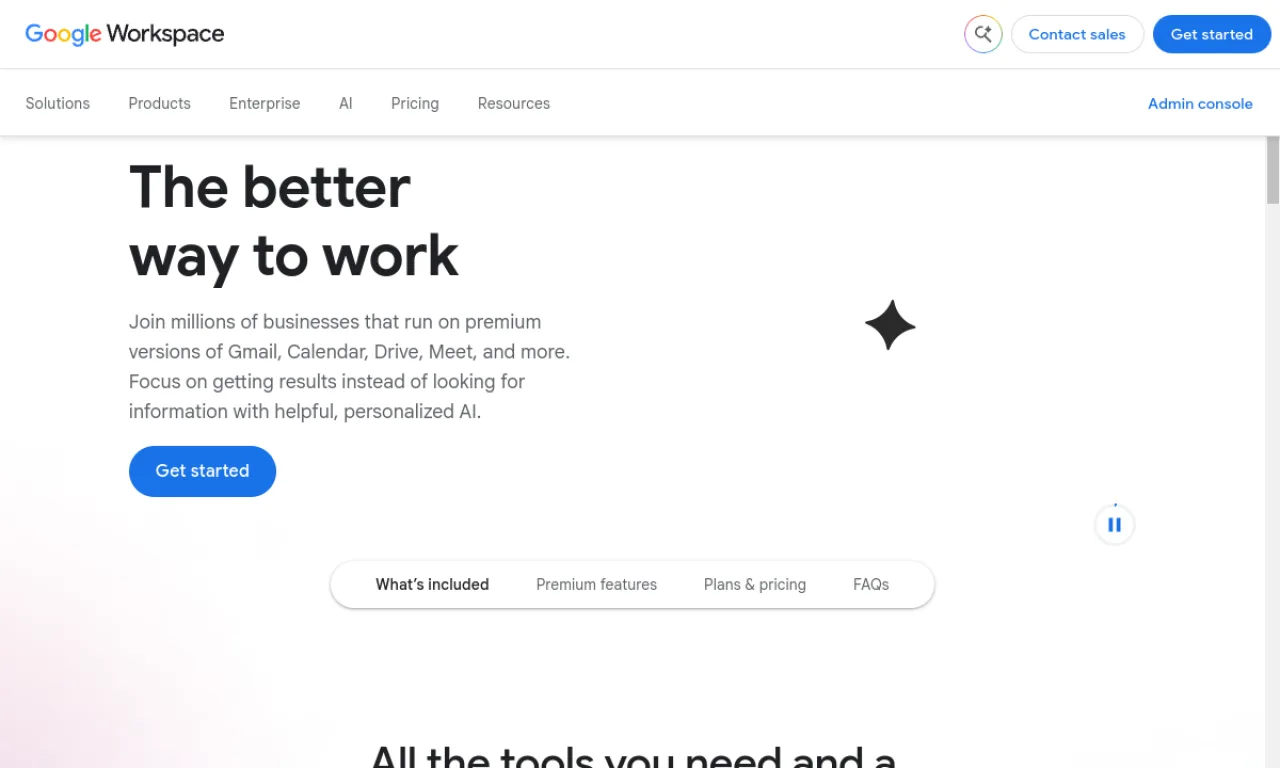Screenshot of Google Workspace (sending) website