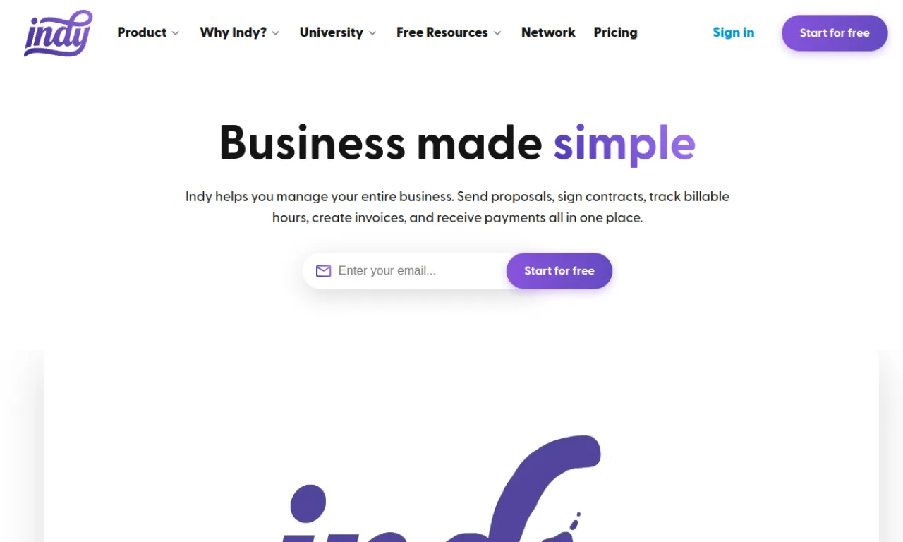 Screenshot of Indy website