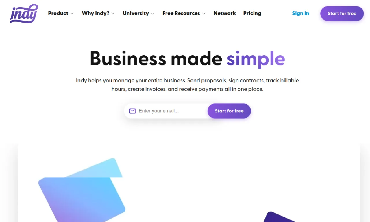 Screenshot of Indy website
