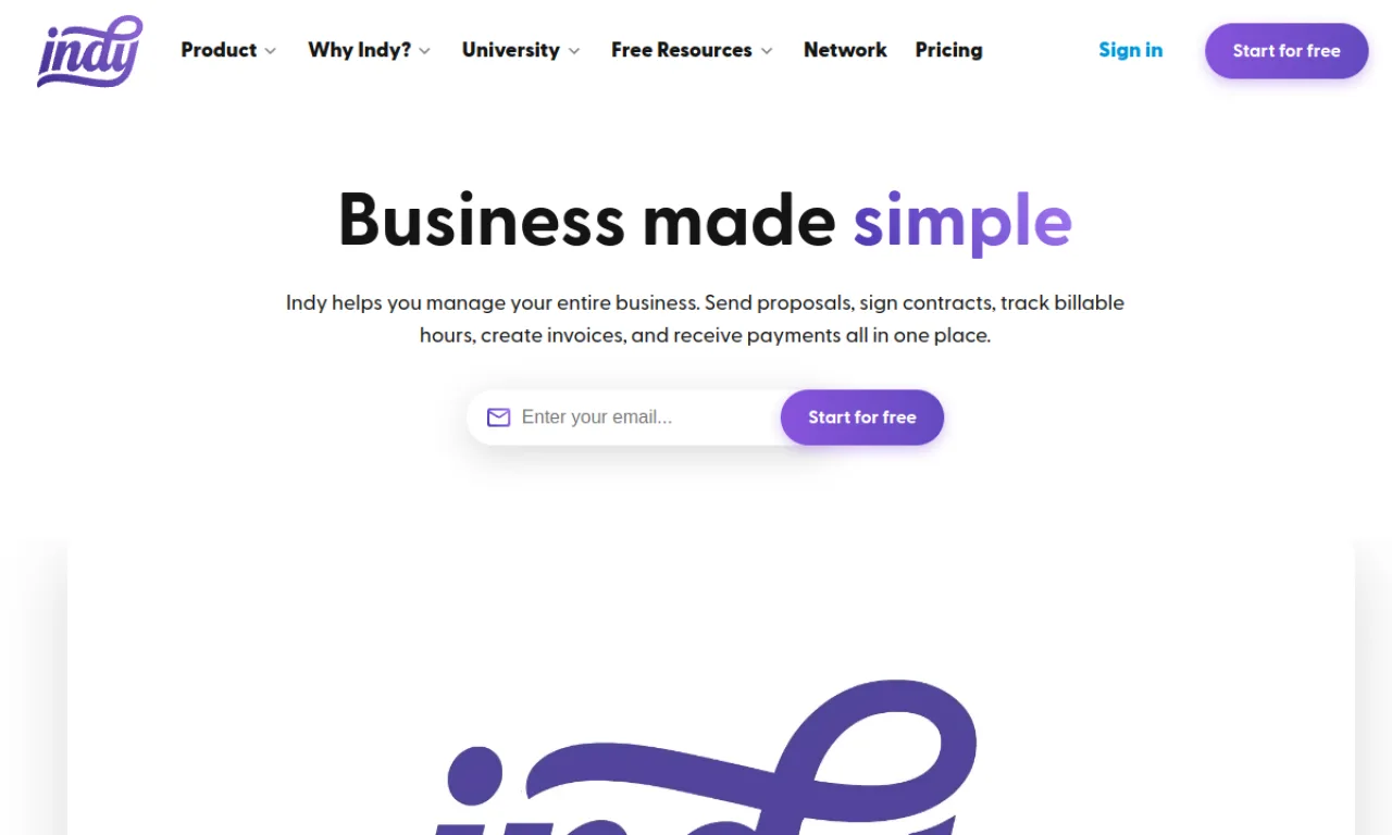 Screenshot of Indy website