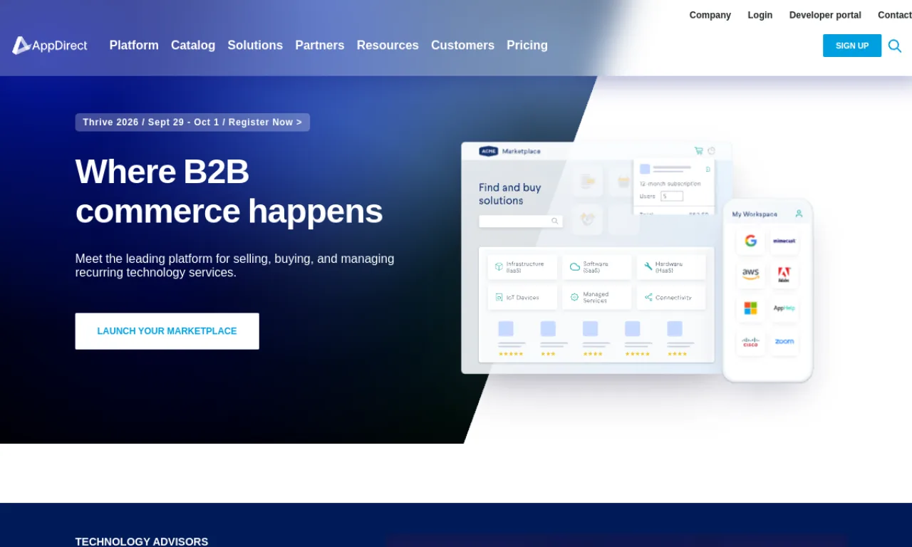 Screenshot of AppDirect / Marketplace tools website