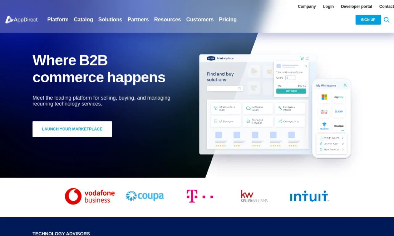 Screenshot of AppDirect / Marketplace tools website