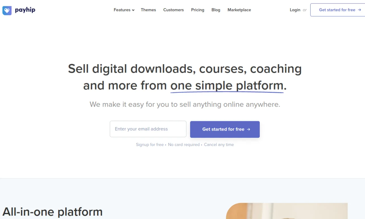 Screenshot of Payhip website