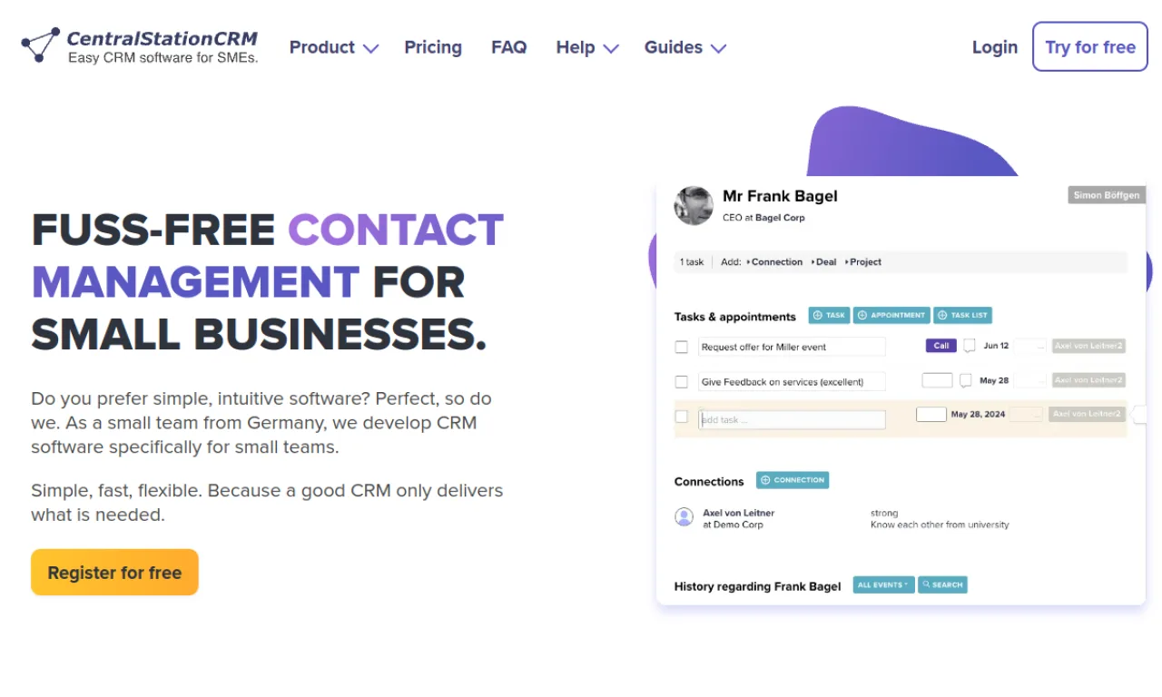 Screenshot of CentralStationCRM website
