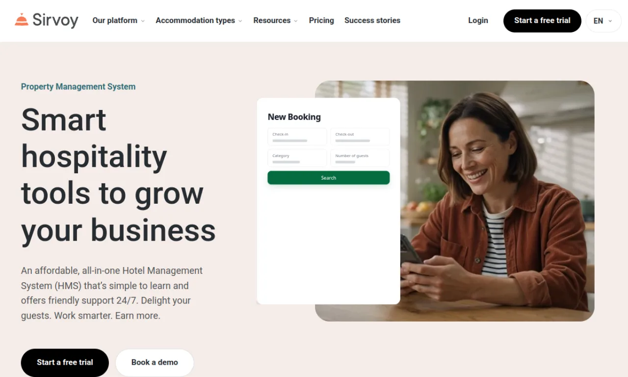 Screenshot of Sirvoy website