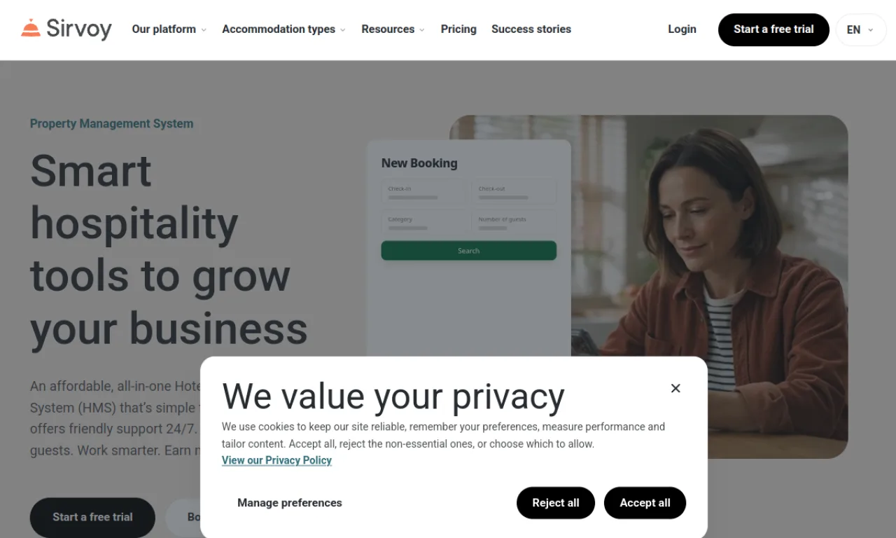 Screenshot of Sirvoy website