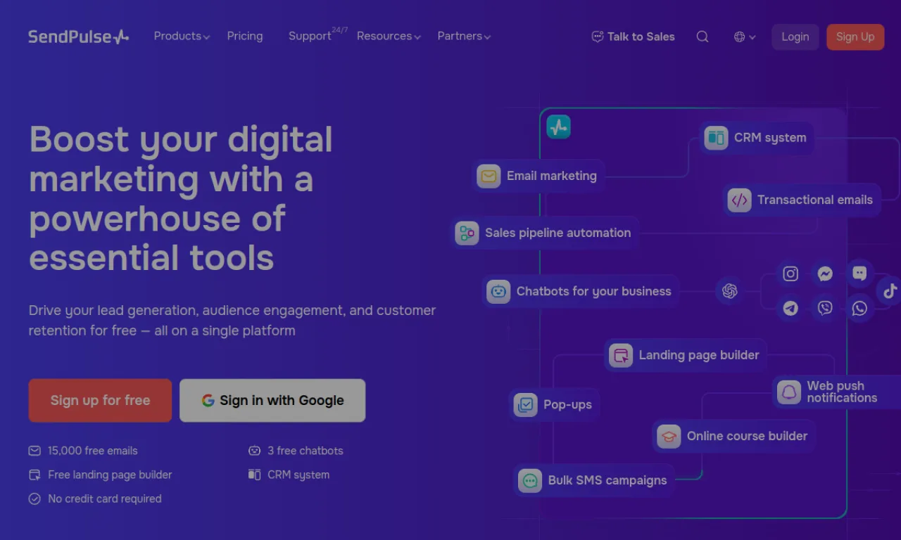 Screenshot of SendPulse website