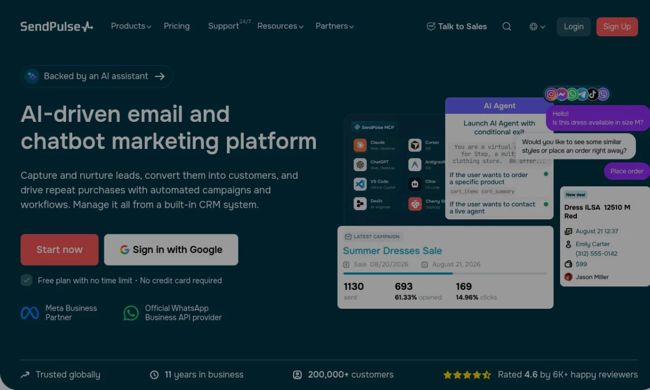 Screenshot of SendPulse website
