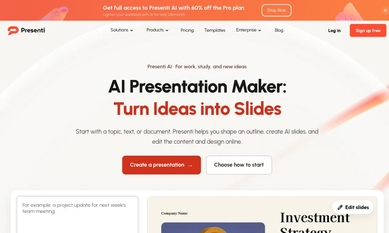 Screenshot of Presenti website
