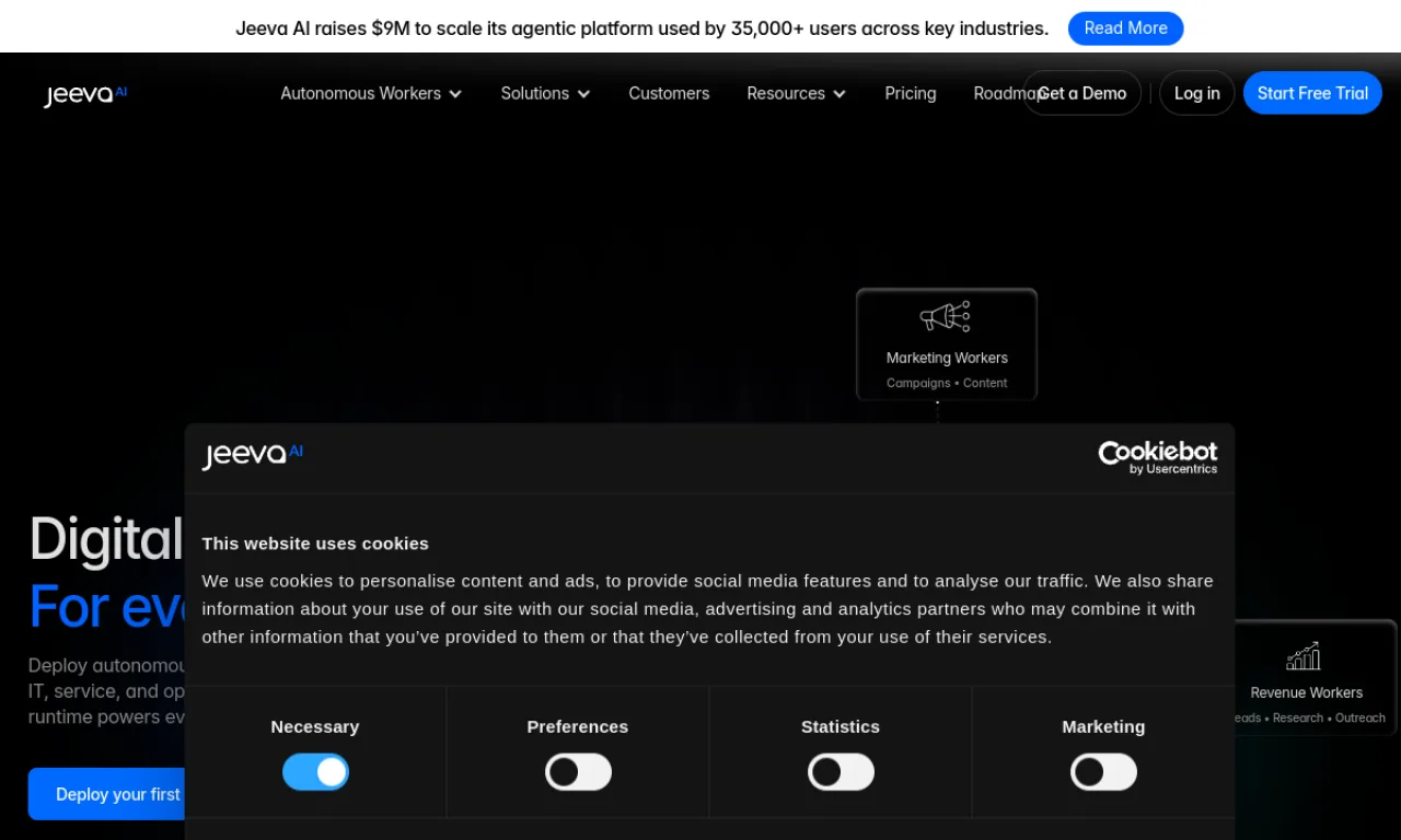 Screenshot of Jeeva.ai website