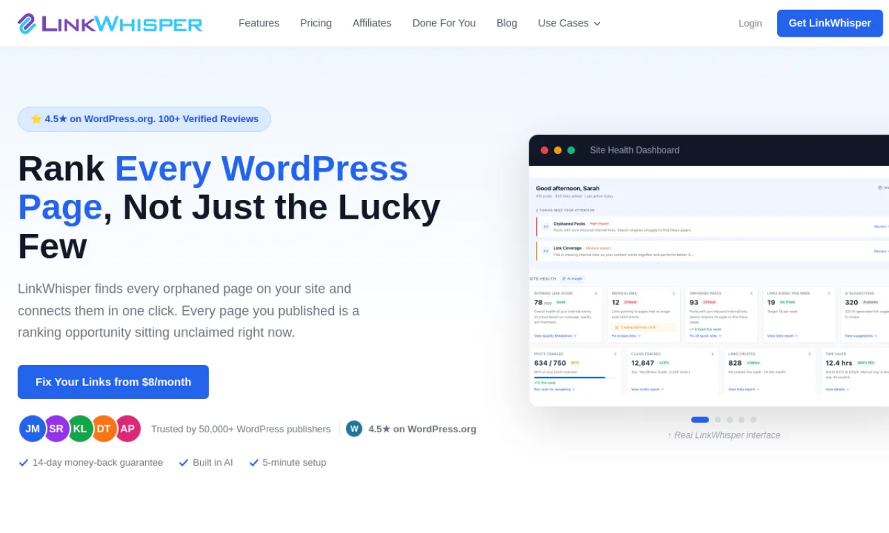 Screenshot of LinkWhisper website