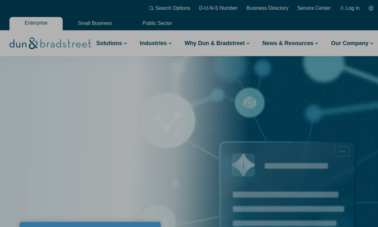 Screenshot of Dun & Bradstreet (D&B Hoovers) website