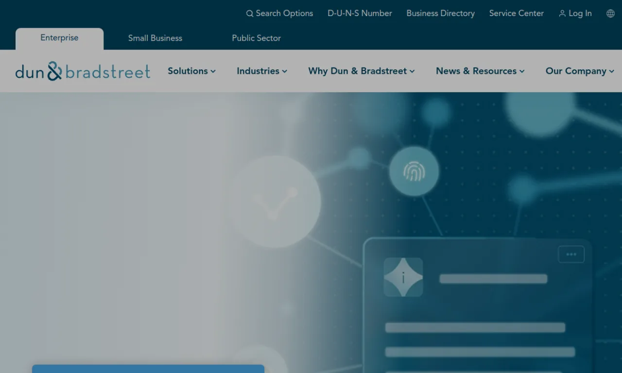 Screenshot of Dun & Bradstreet (D&B Hoovers) website