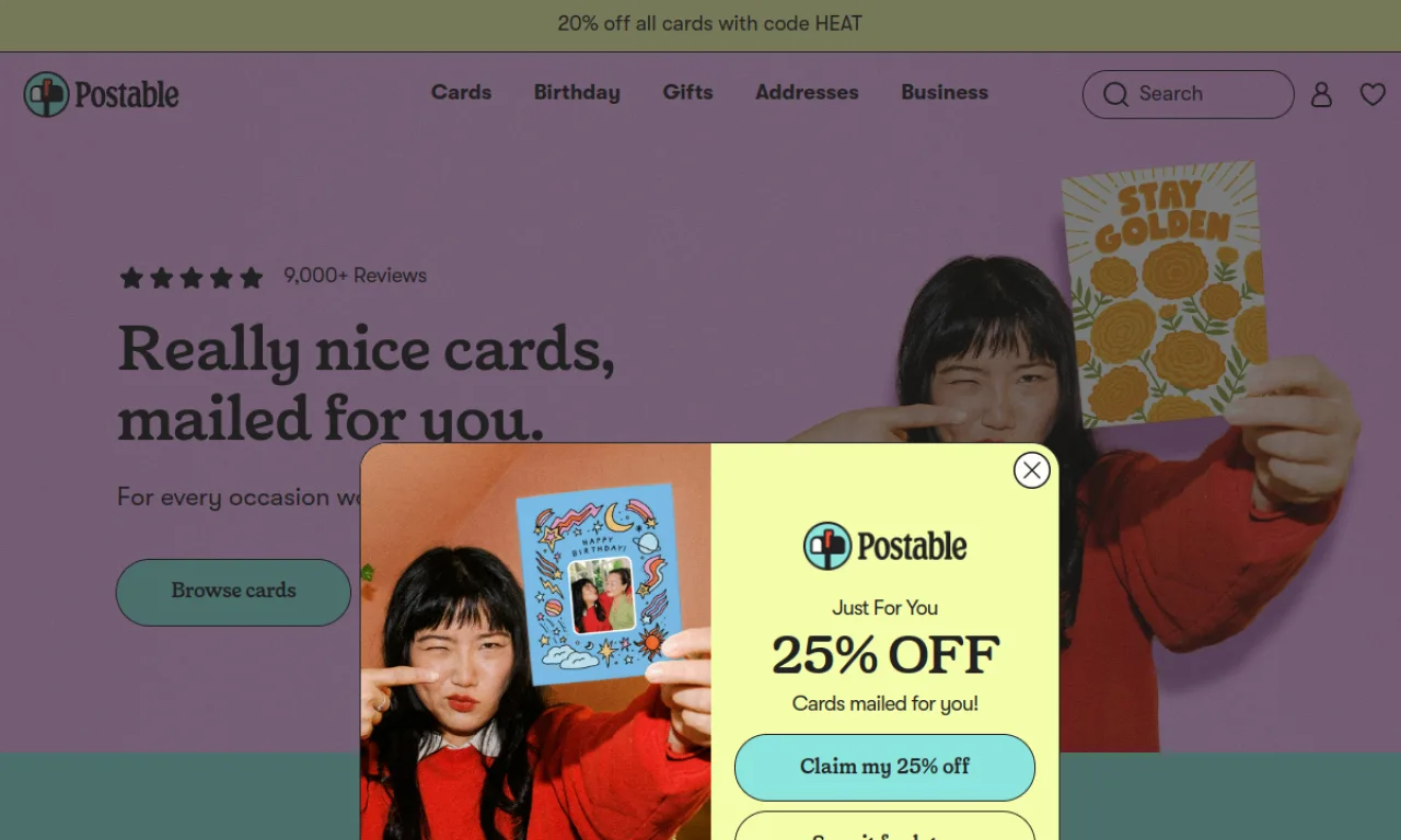 Screenshot of Postable website