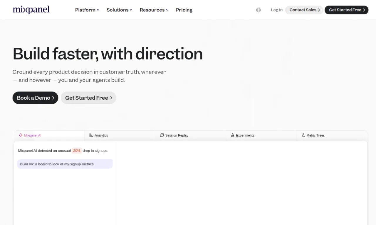 Screenshot of Mixpanel website