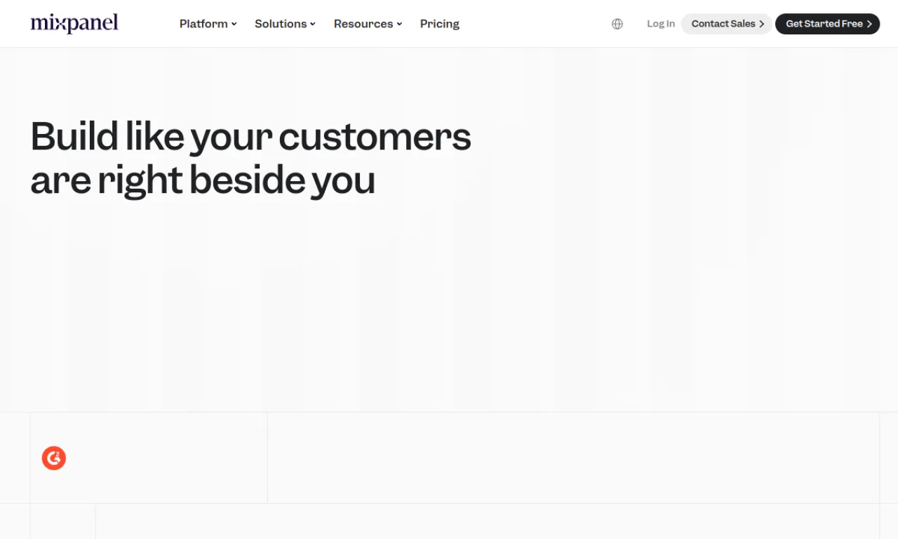 Screenshot of Mixpanel website