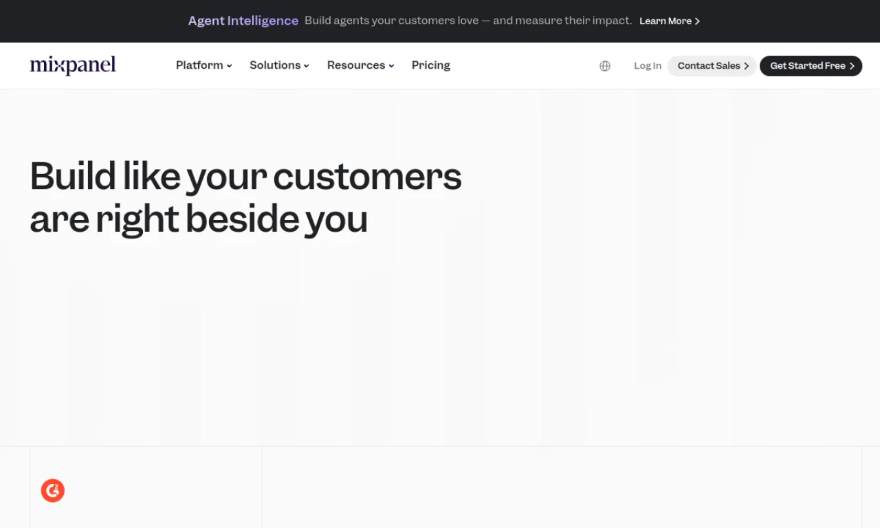 Screenshot of Mixpanel website