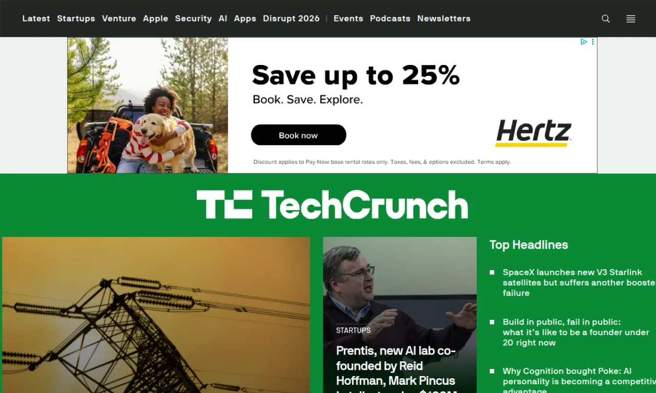 Screenshot of TechCrunch website