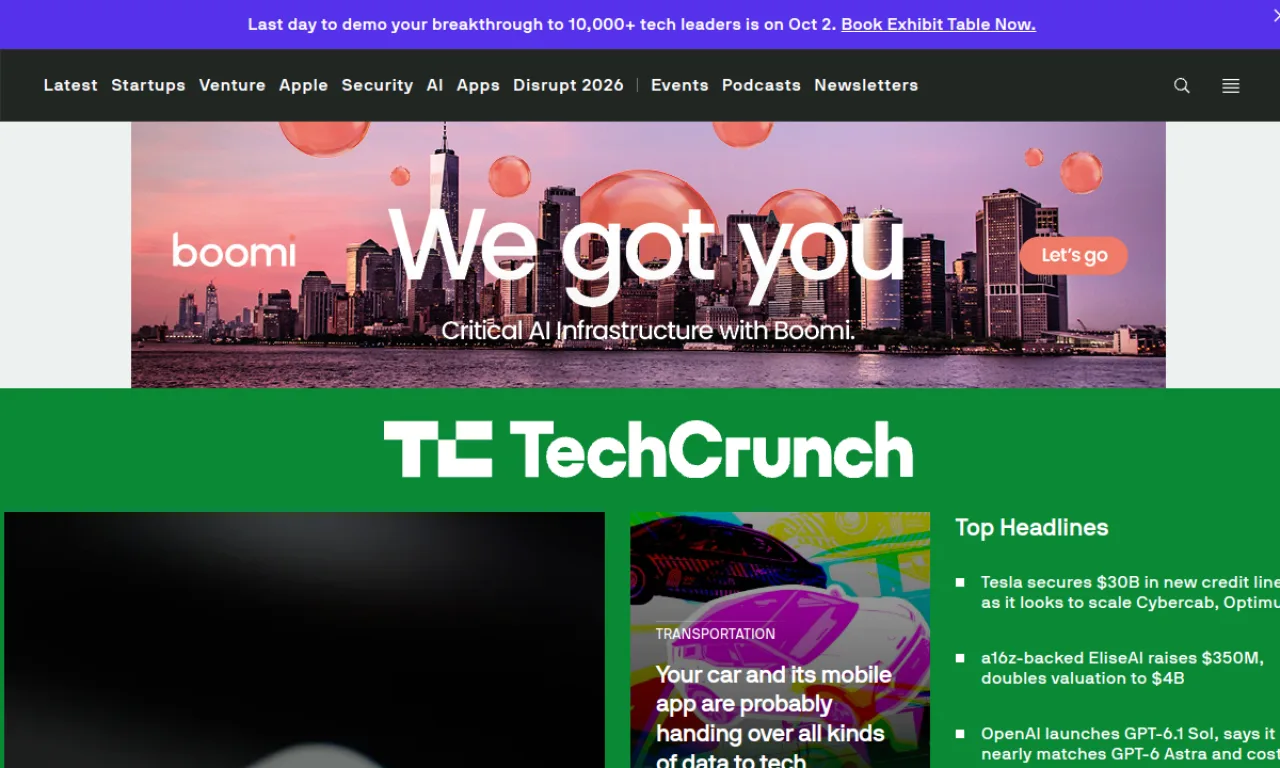 Screenshot of TechCrunch website