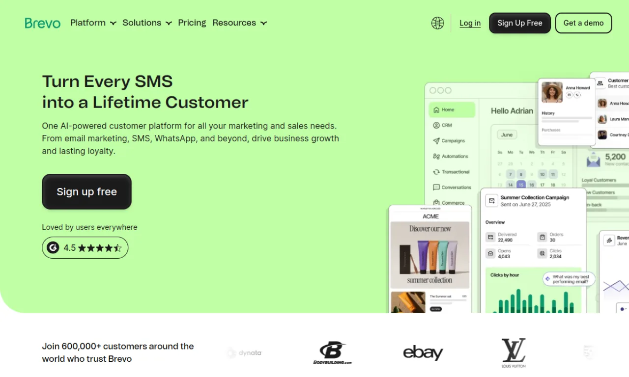 Screenshot of Brevo (Sendinblue) website