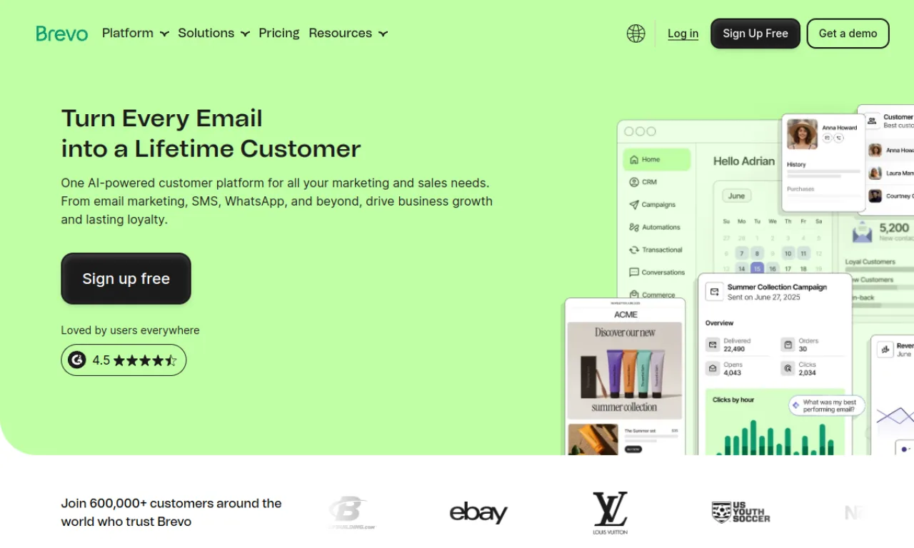 Screenshot of Brevo (Sendinblue) website