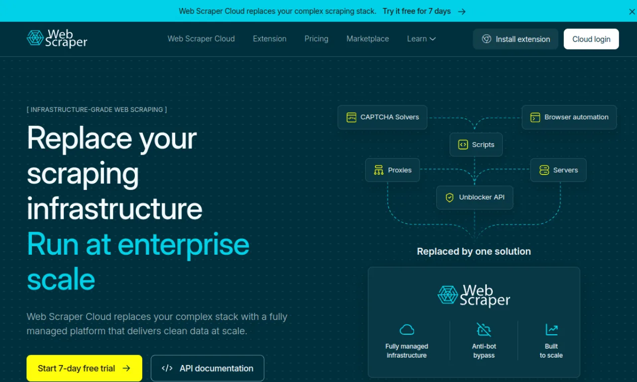Screenshot of Webscraper.io website