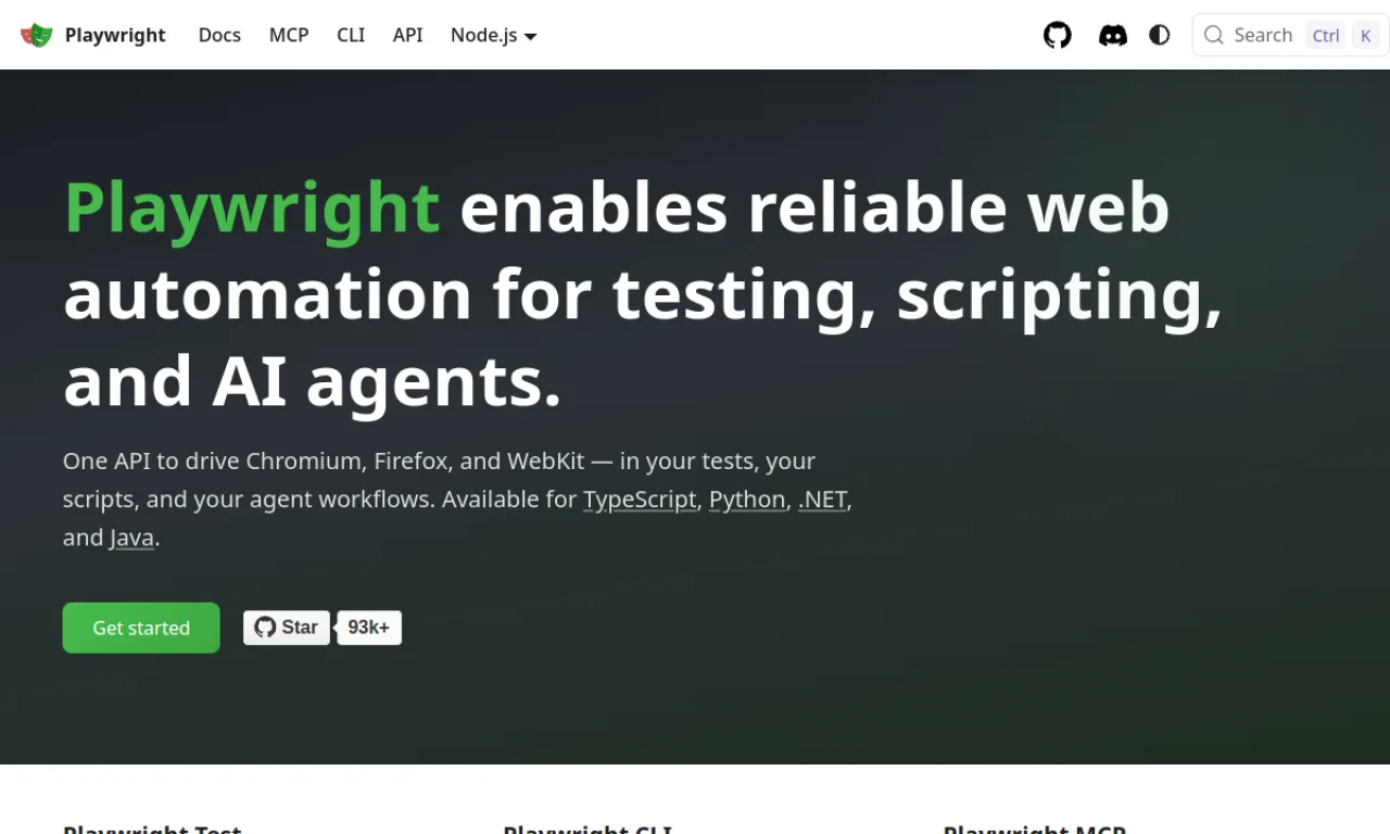 Screenshot of Playwright website