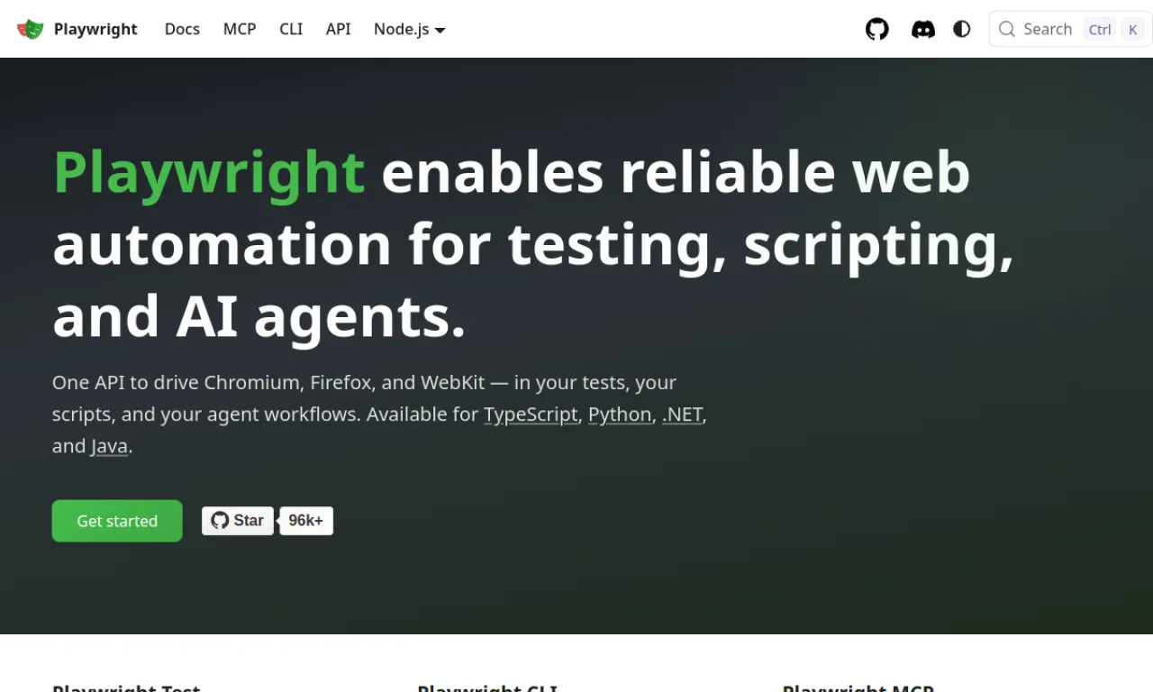 Screenshot of Playwright website
