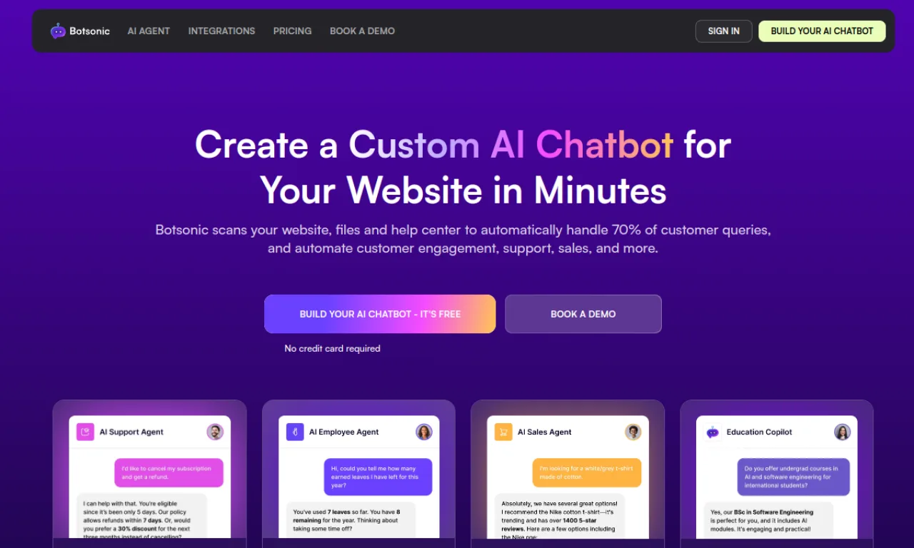 Screenshot of Stack AI / Botsonic website