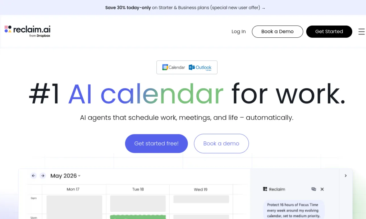 Screenshot of Reclaim.ai website