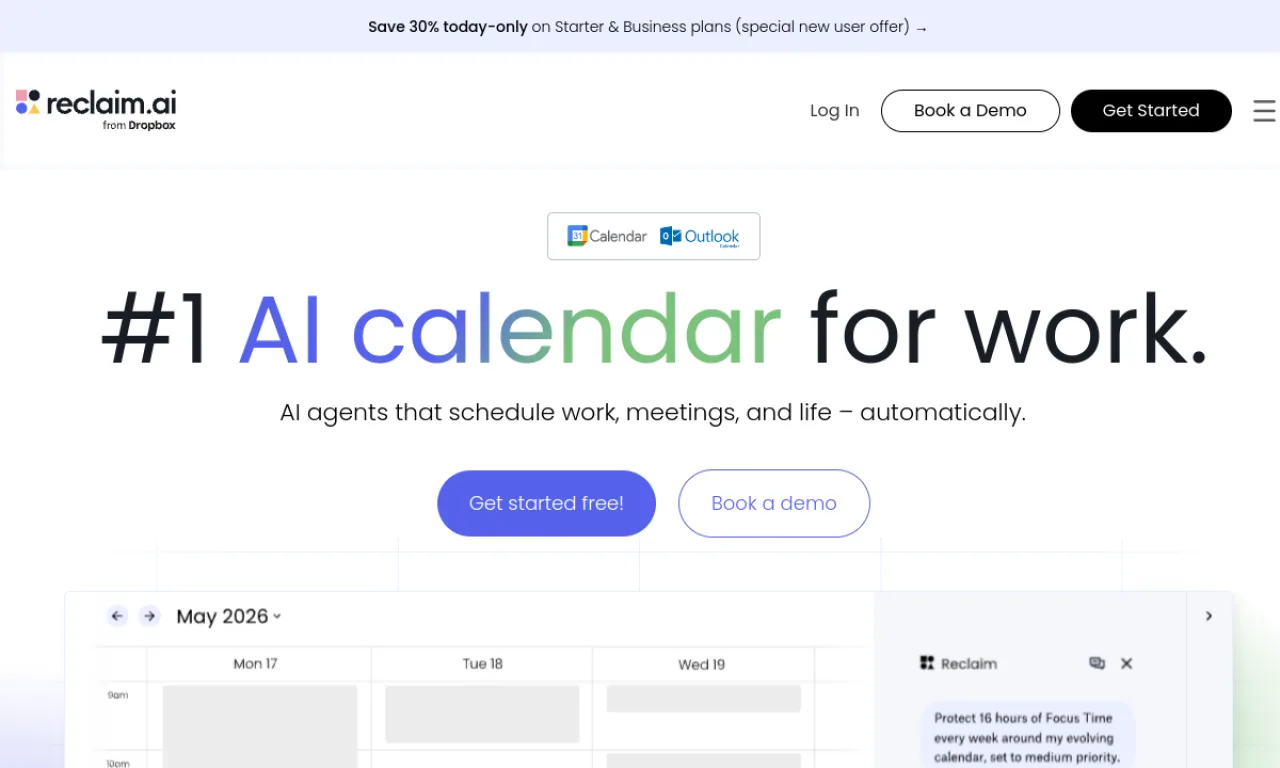 Screenshot of Reclaim.ai website
